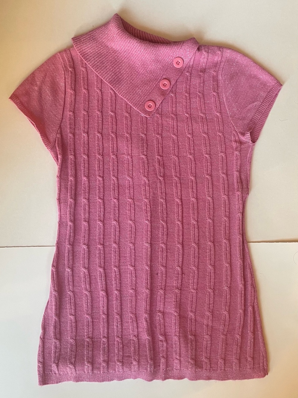 Sweater Project Kids Pink Cable Knit Short Sleeve Mock Neck Sweater